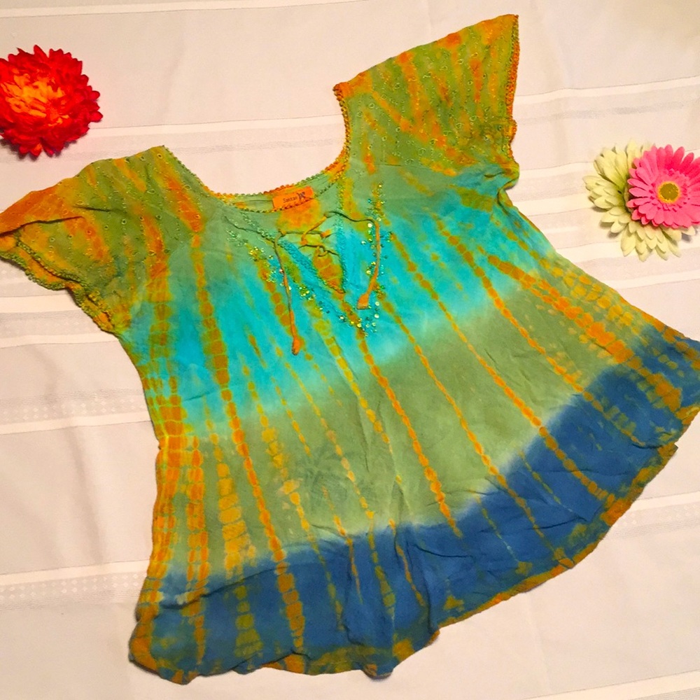 Sakkas Boho Shirt Tie Dye Free Size Turquoise